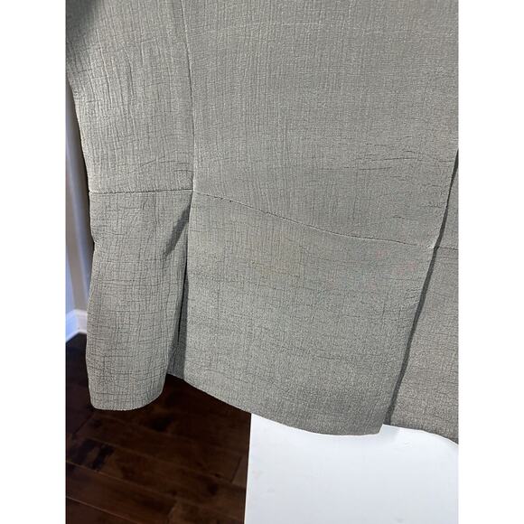 EILEEN FISHER Jacket Large Collarless Rayon Silk Blend Textured Brown Hook Eye - Picture 4 of 11